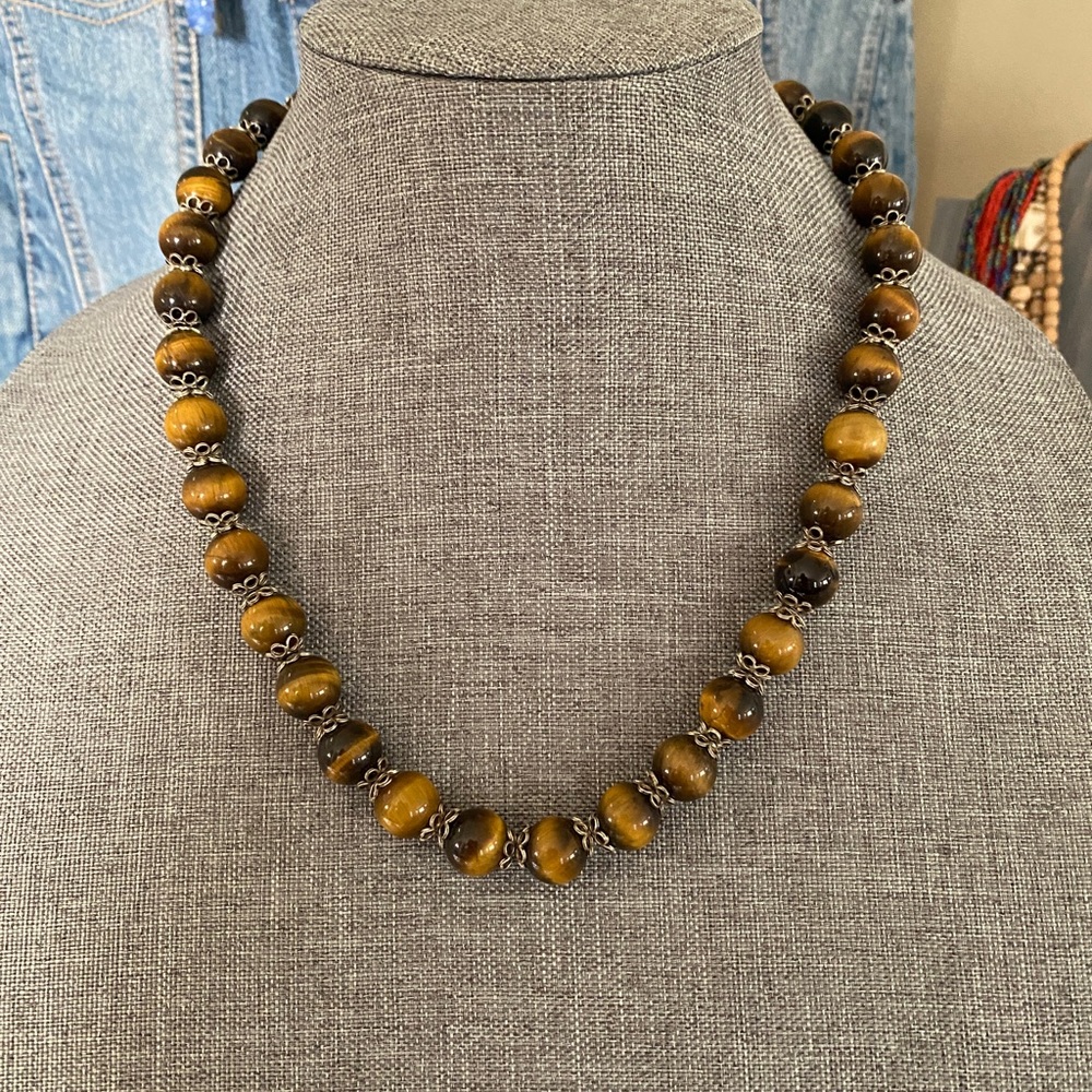 Genuine tigers eye necklace and earrings.